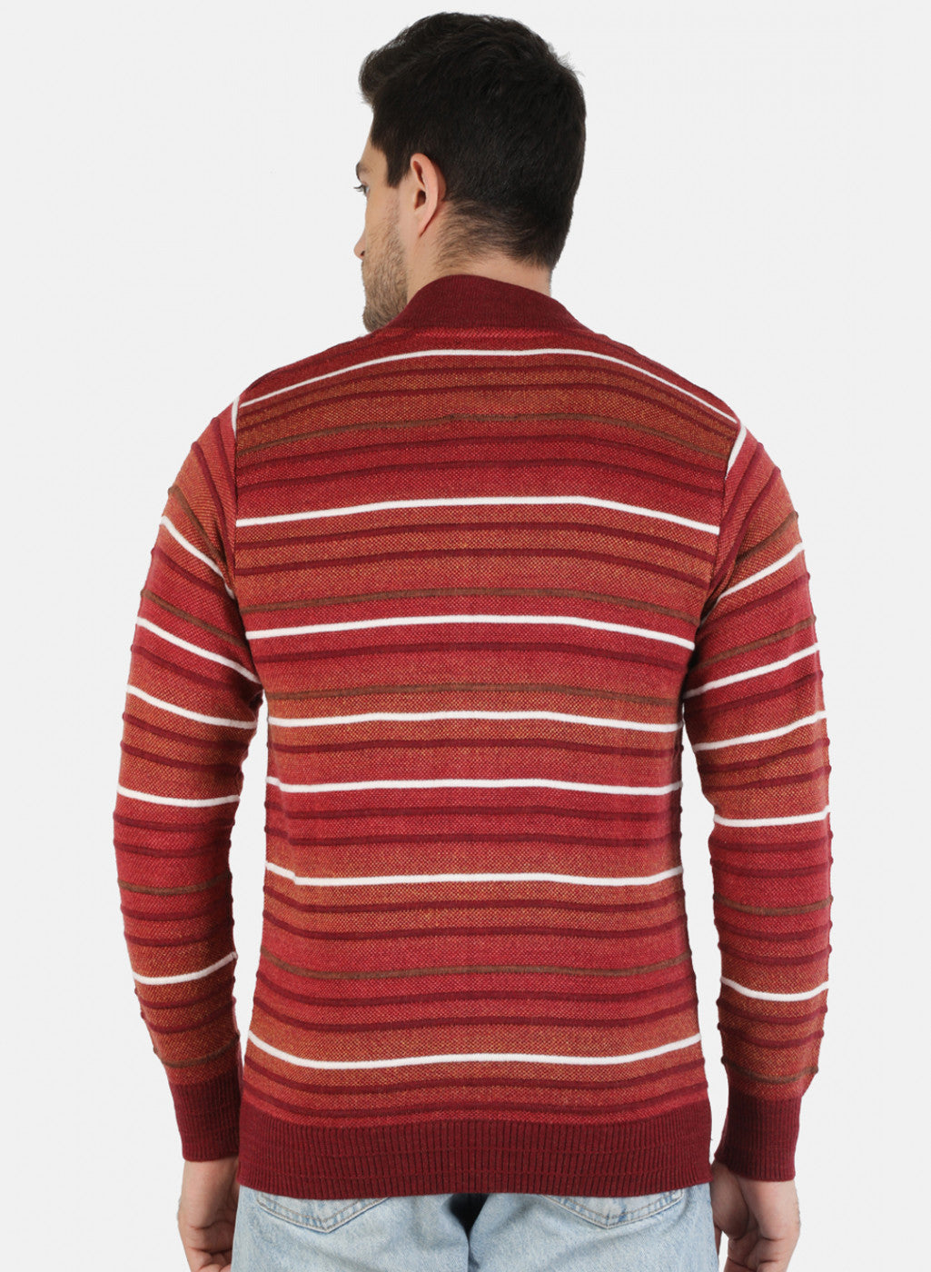 Men Red Self Design Pullover