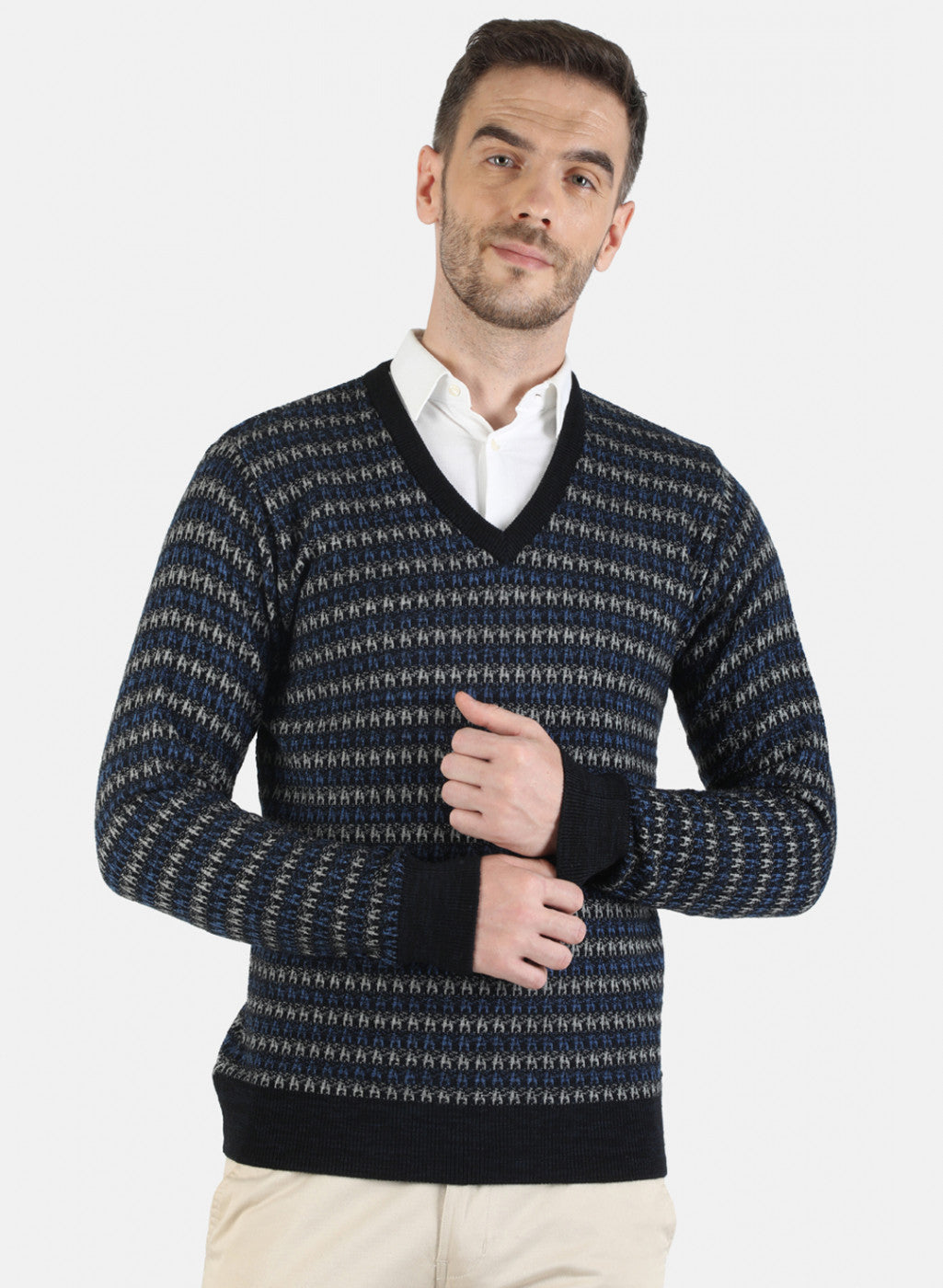 Men Blue Self Pullover