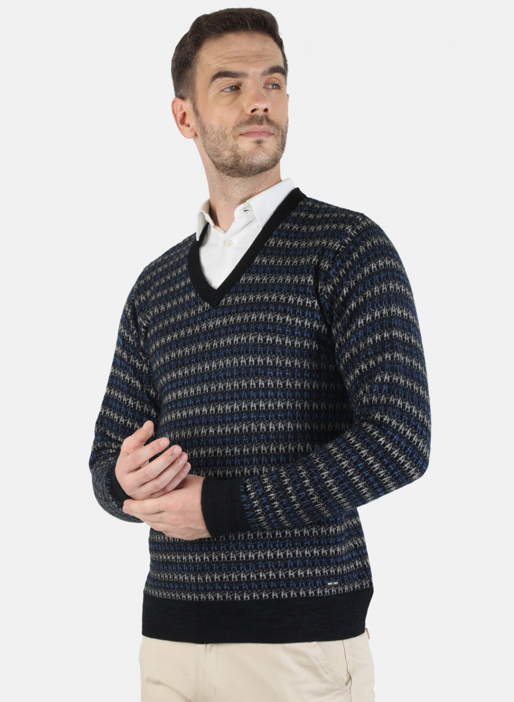 Men Blue Self Pullover