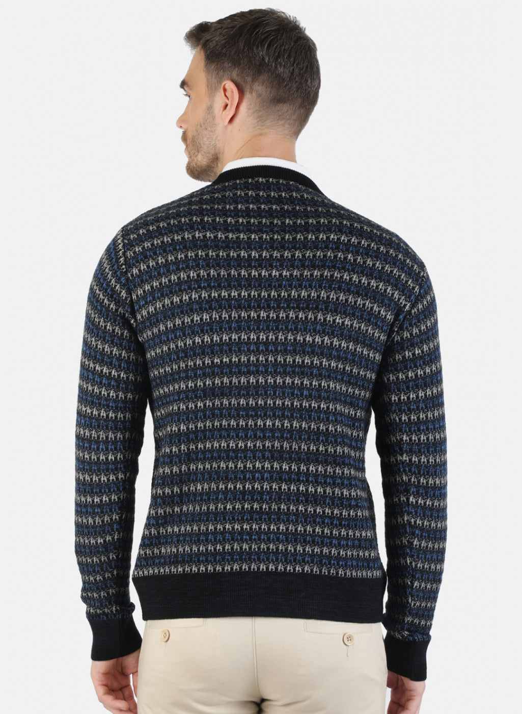 Men Blue Self Pullover