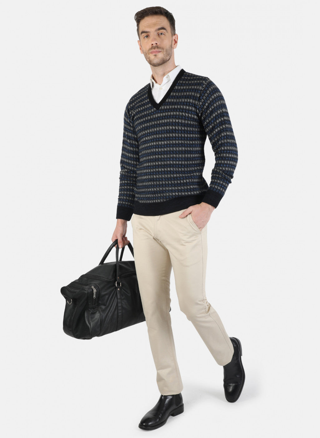 Men Blue Self Pullover