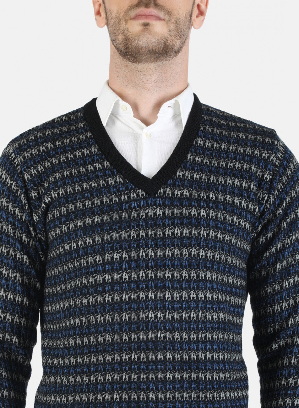 Men Blue Self Pullover