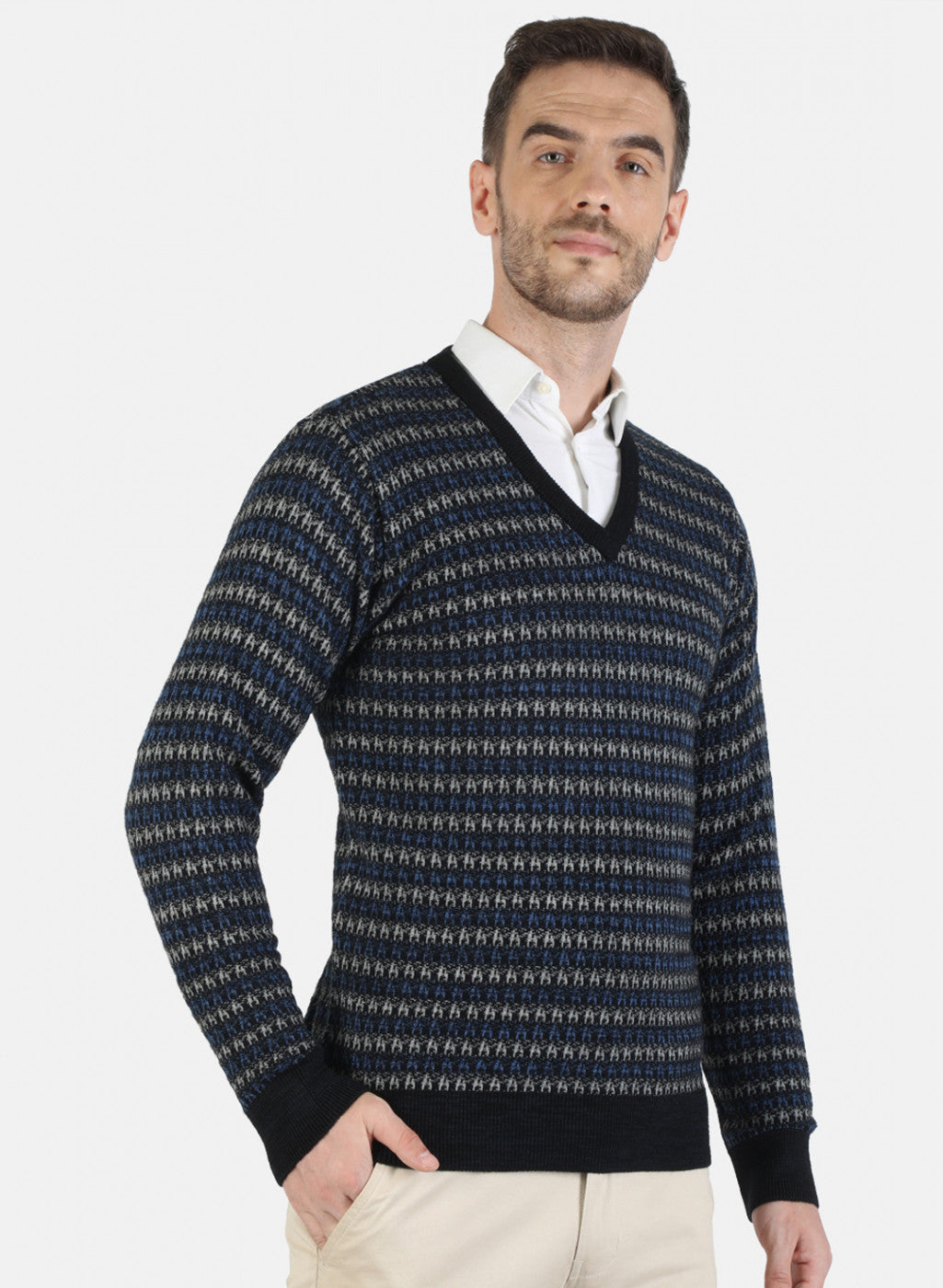 Men Blue Self Pullover