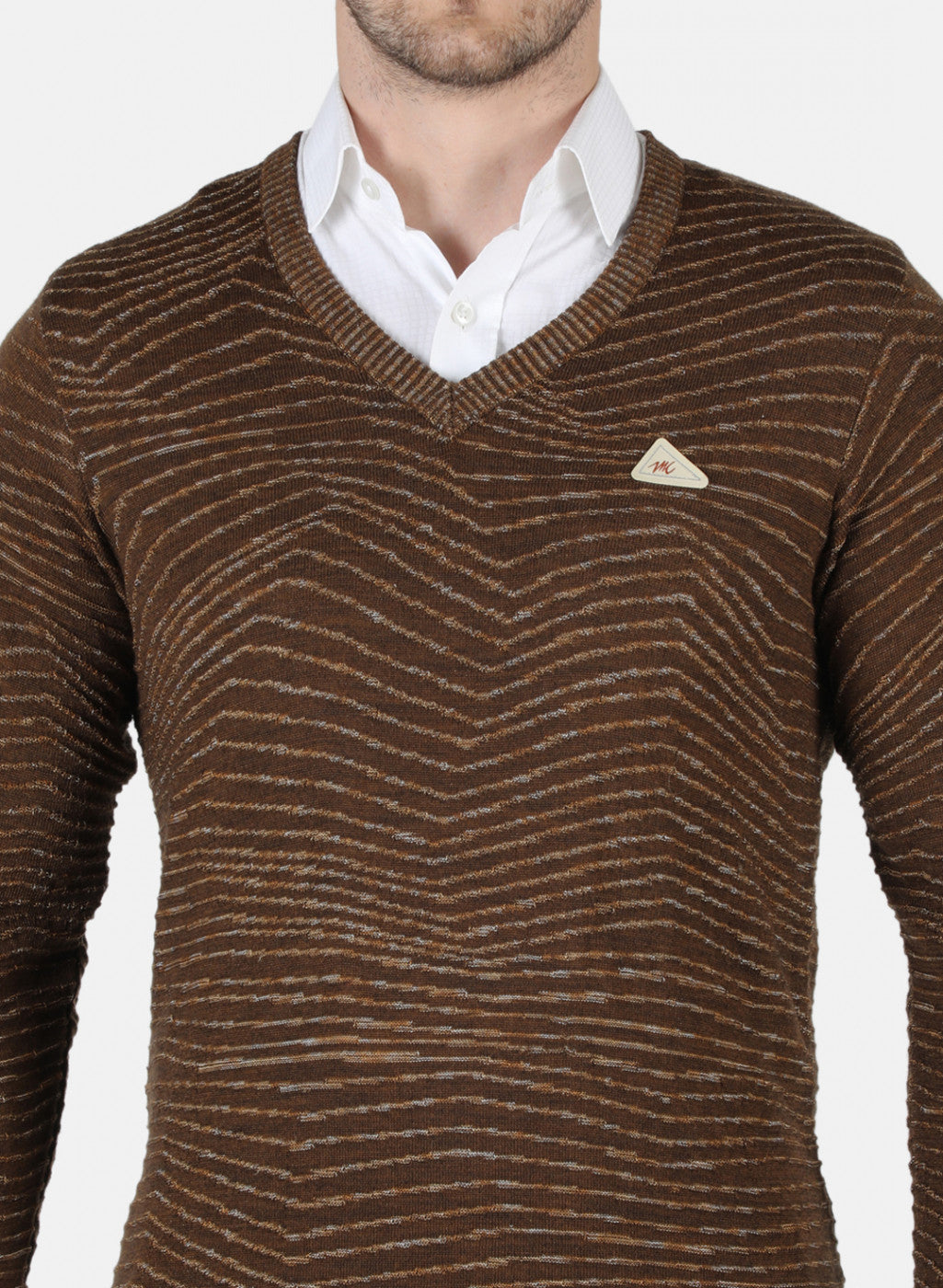 Men Brown Self Design Pullover
