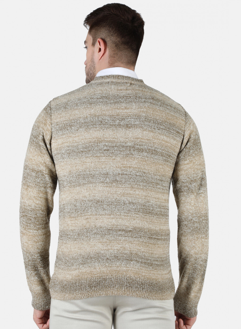 Men Beige Self Design Pullover