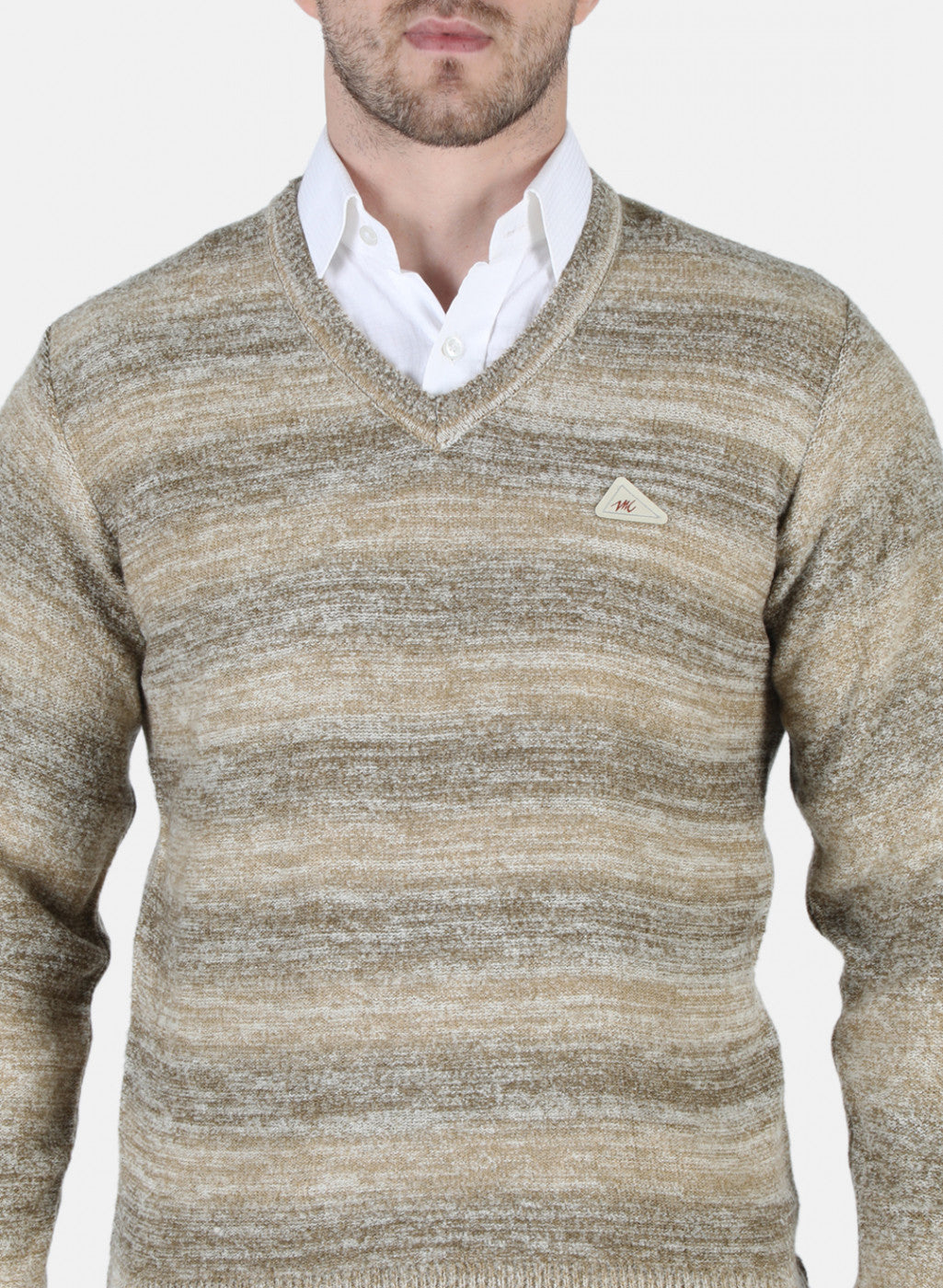 Men Beige Self Design Pullover