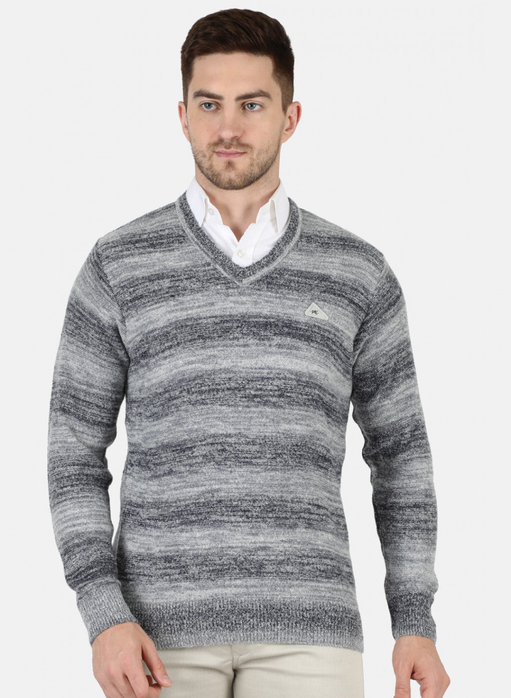 Men Grey Self Design Pullover