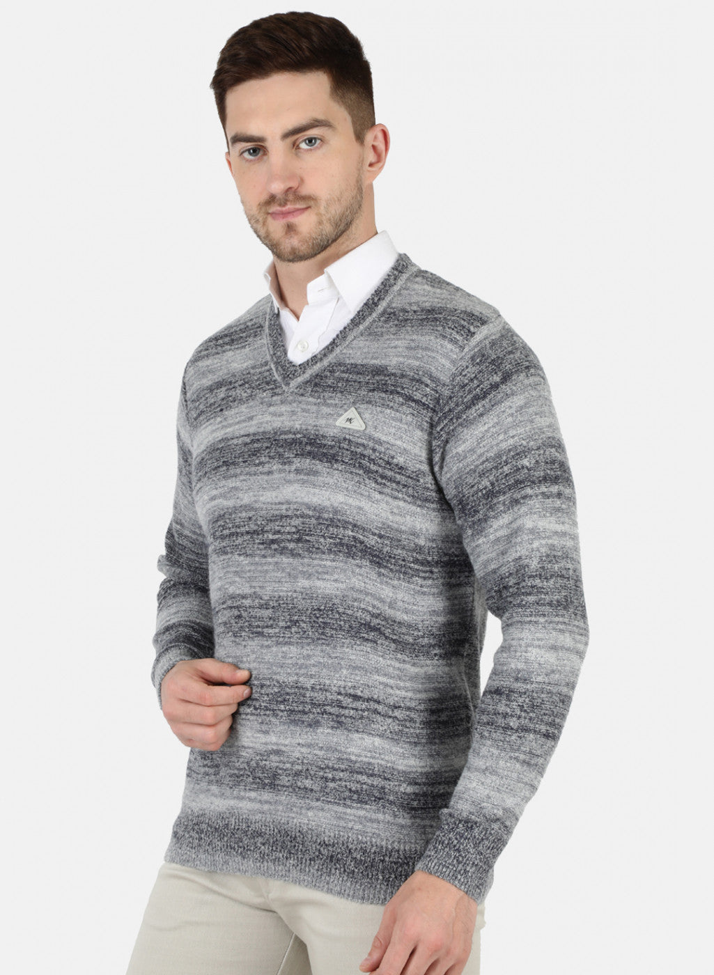 Men Grey Self Design Pullover