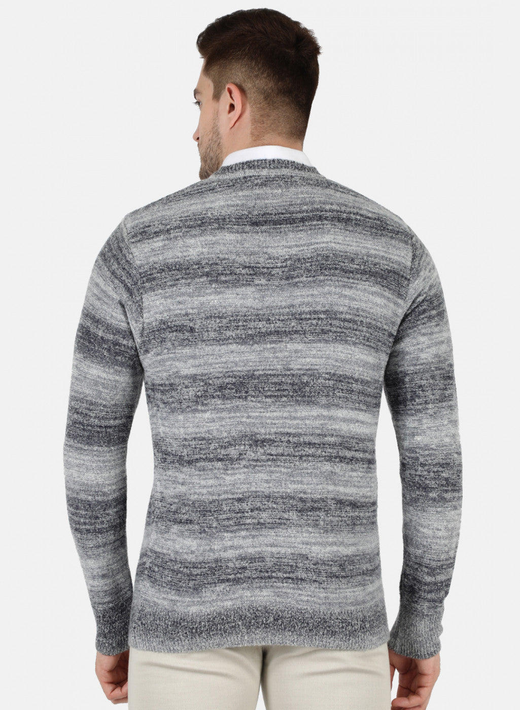 Men Grey Self Design Pullover