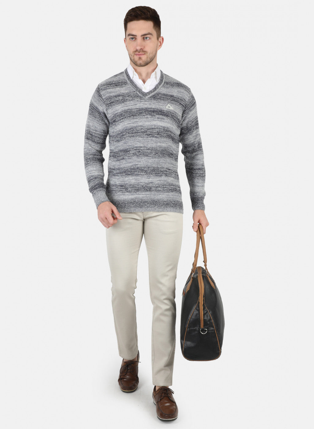 Men Grey Self Design Pullover