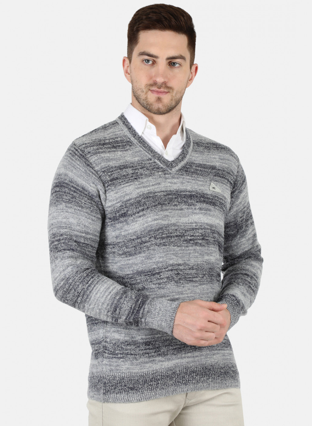Men Grey Self Design Pullover