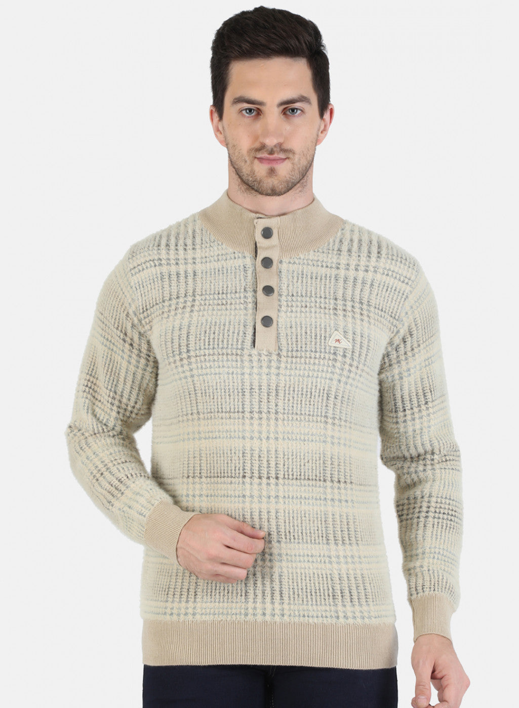 Men Beige Self Design Pullover