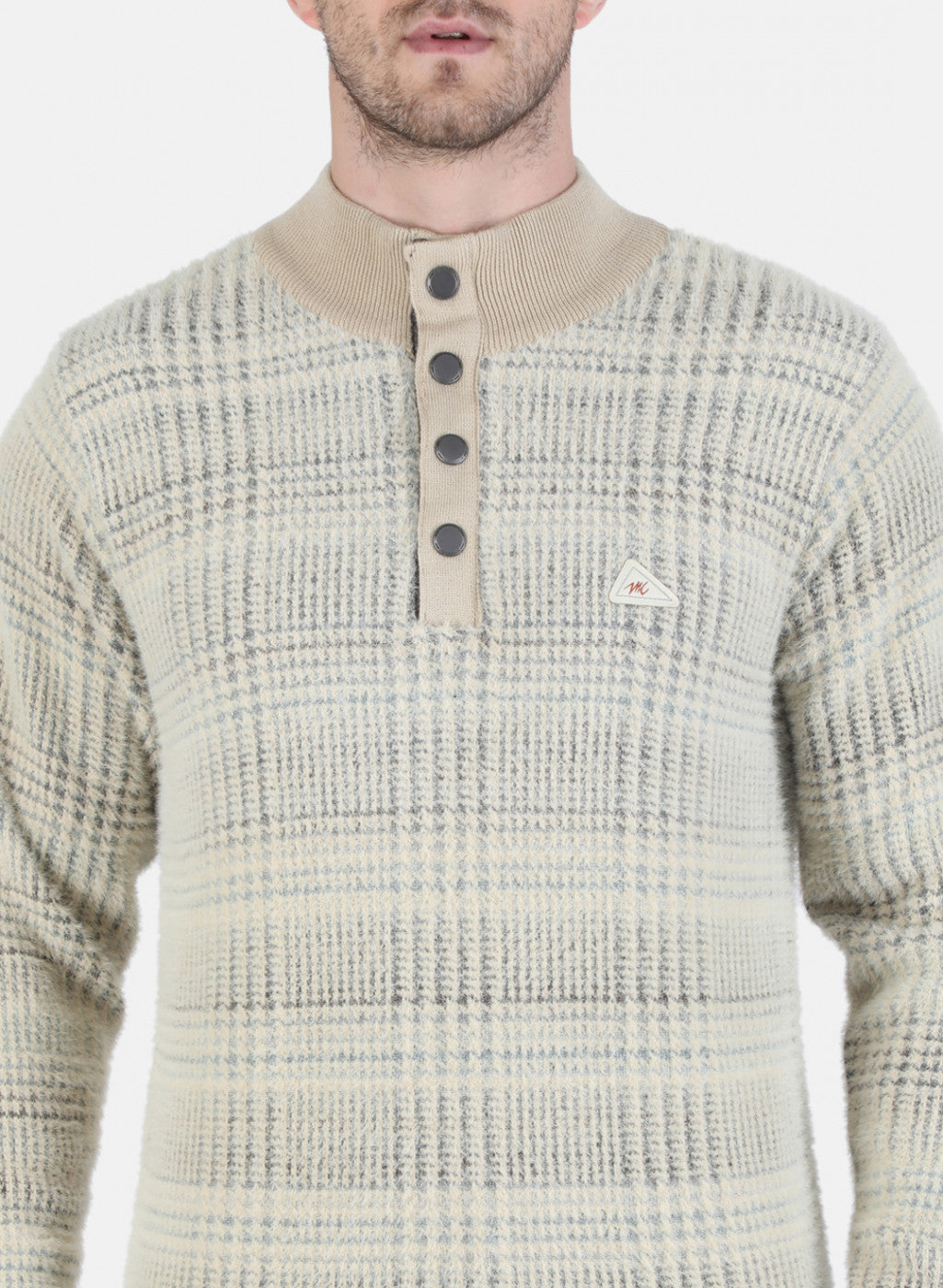 Men Beige Self Design Pullover