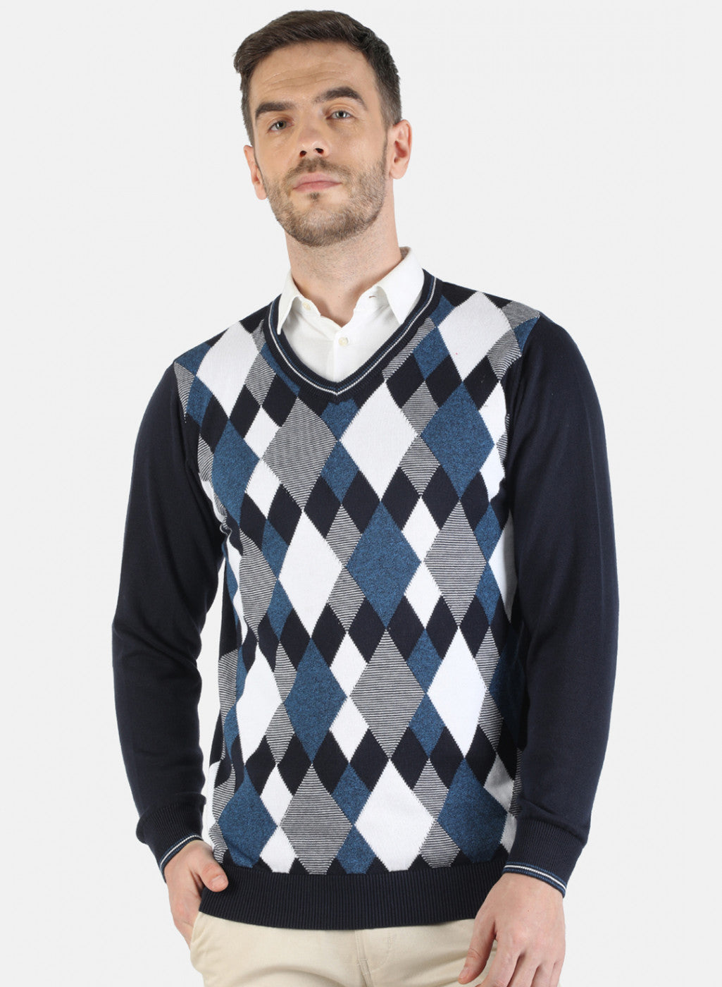 Men NAvy Blue Self Pullover