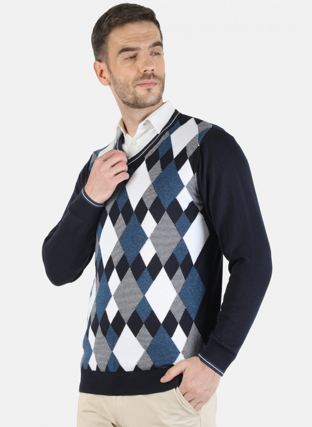 Men NAvy Blue Self Pullover