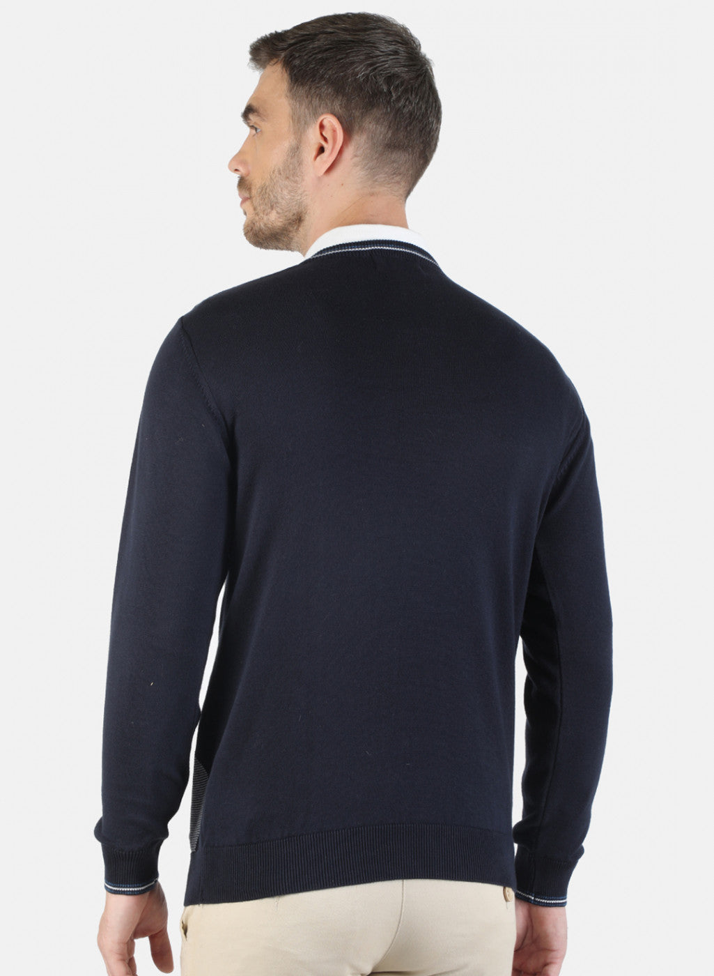 Men NAvy Blue Self Pullover