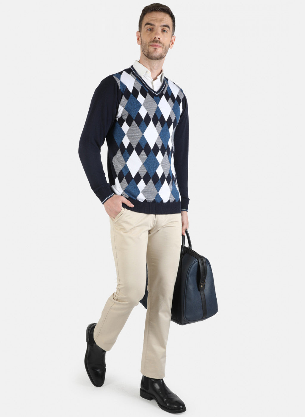 Men NAvy Blue Self Pullover