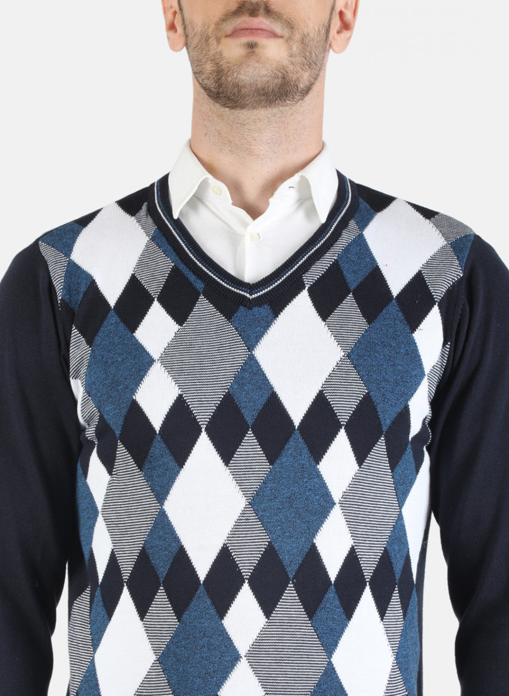 Men NAvy Blue Self Pullover