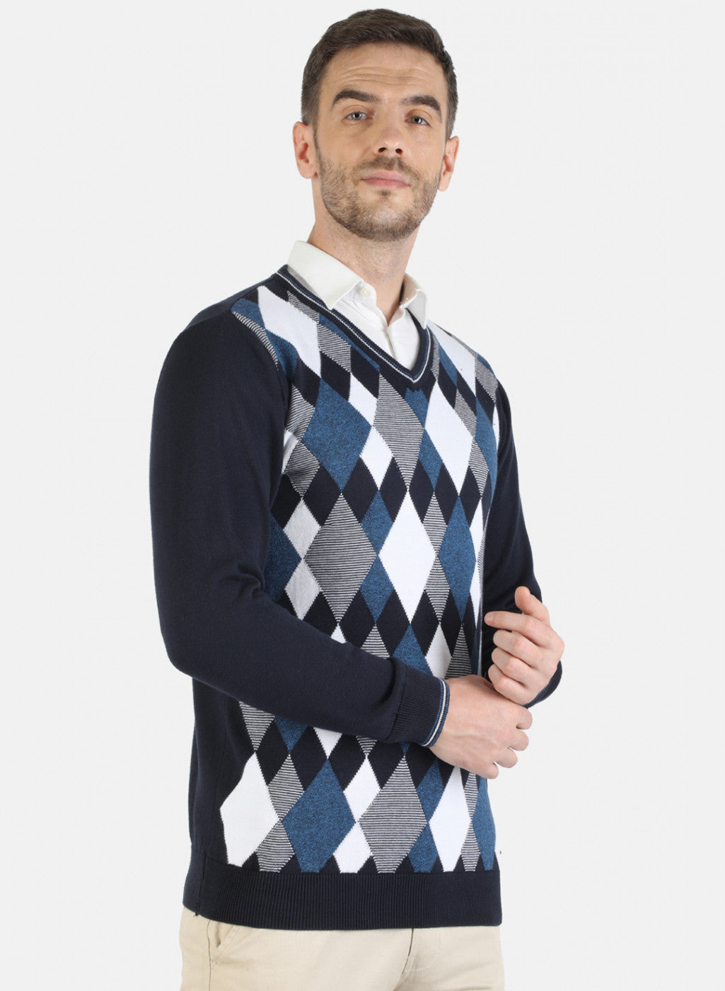 Men NAvy Blue Self Pullover