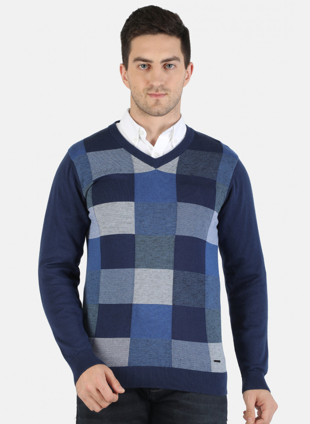 Men NAvy Blue Self Pullover