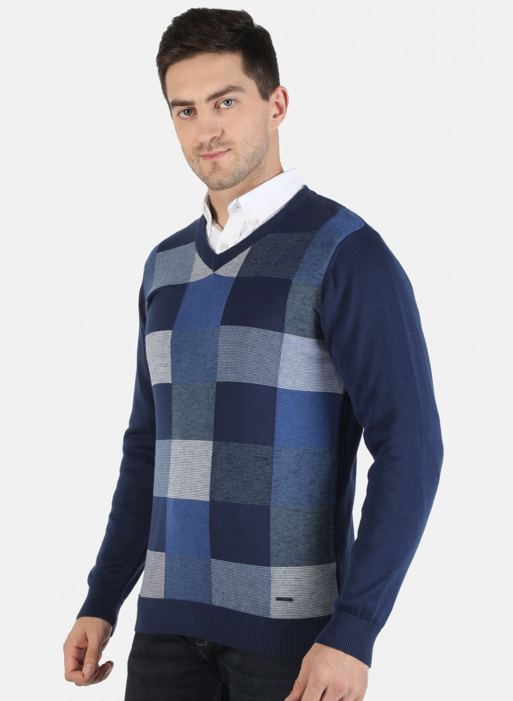 Men NAvy Blue Self Pullover