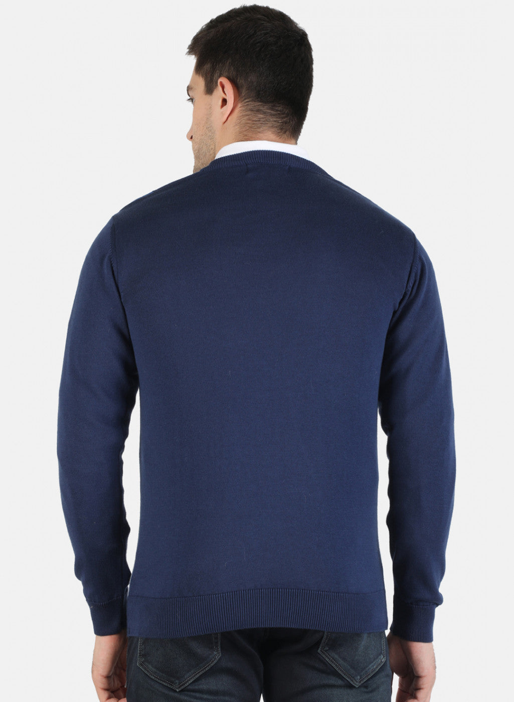 Men NAvy Blue Self Pullover
