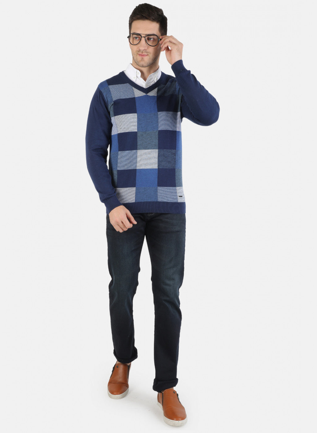 Men NAvy Blue Self Pullover