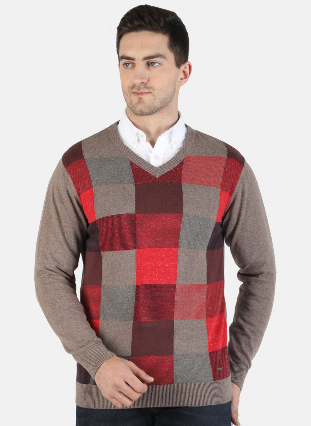 Men Red Self Pullover