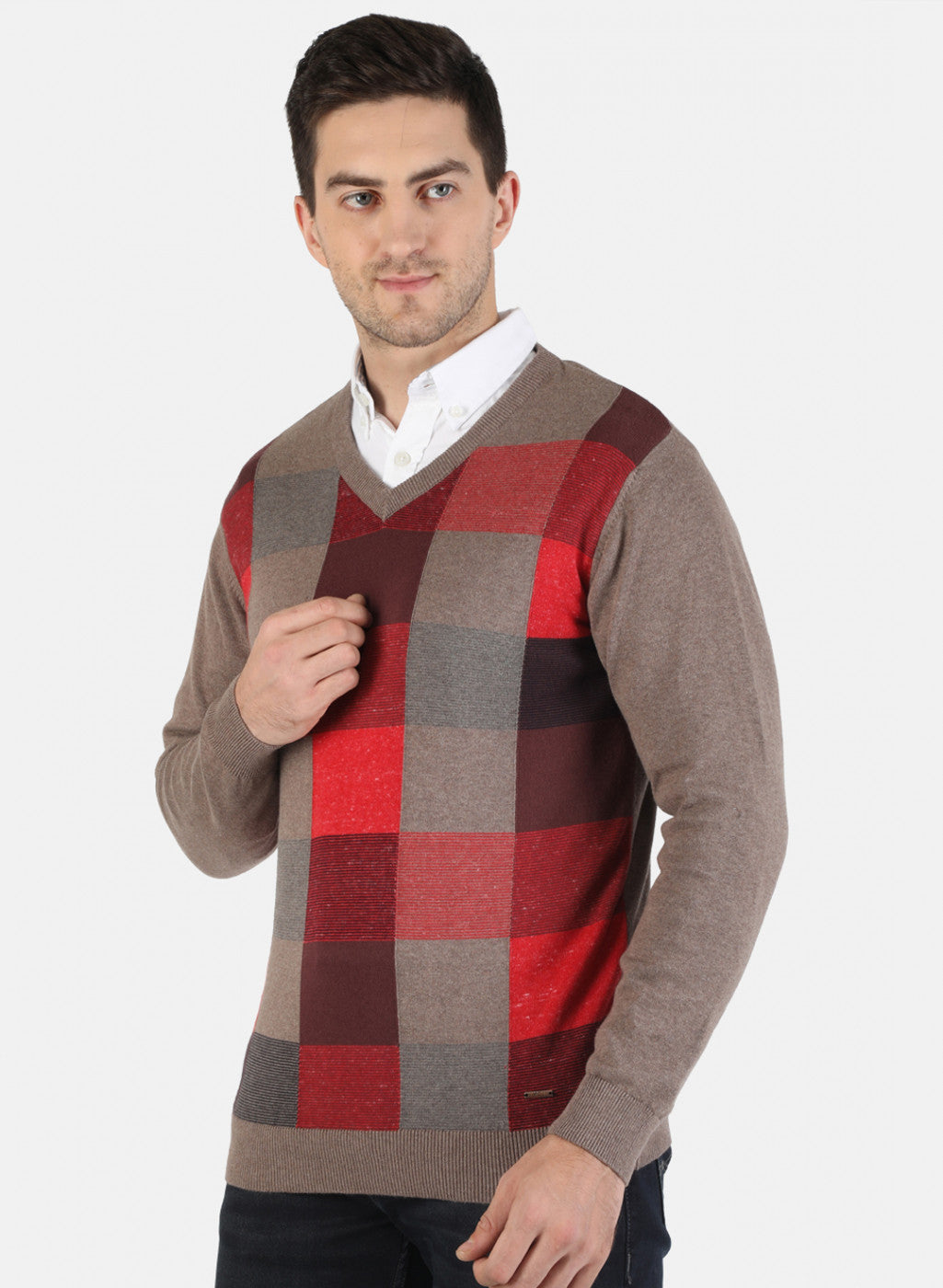 Men Red Self Pullover