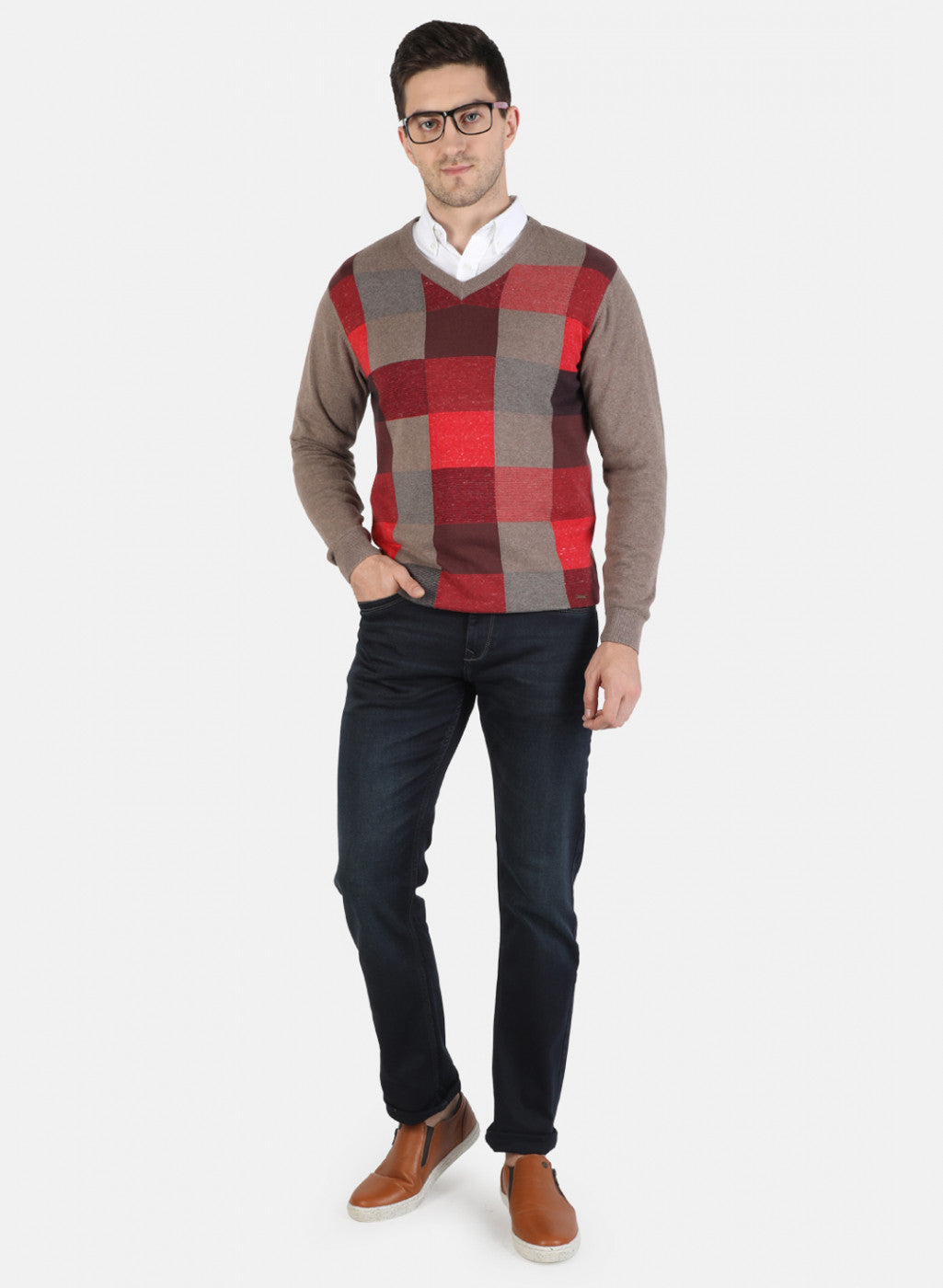 Men Red Self Pullover