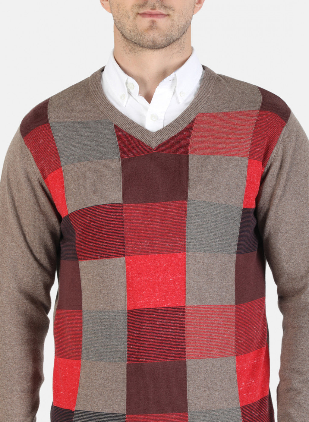 Men Red Self Pullover