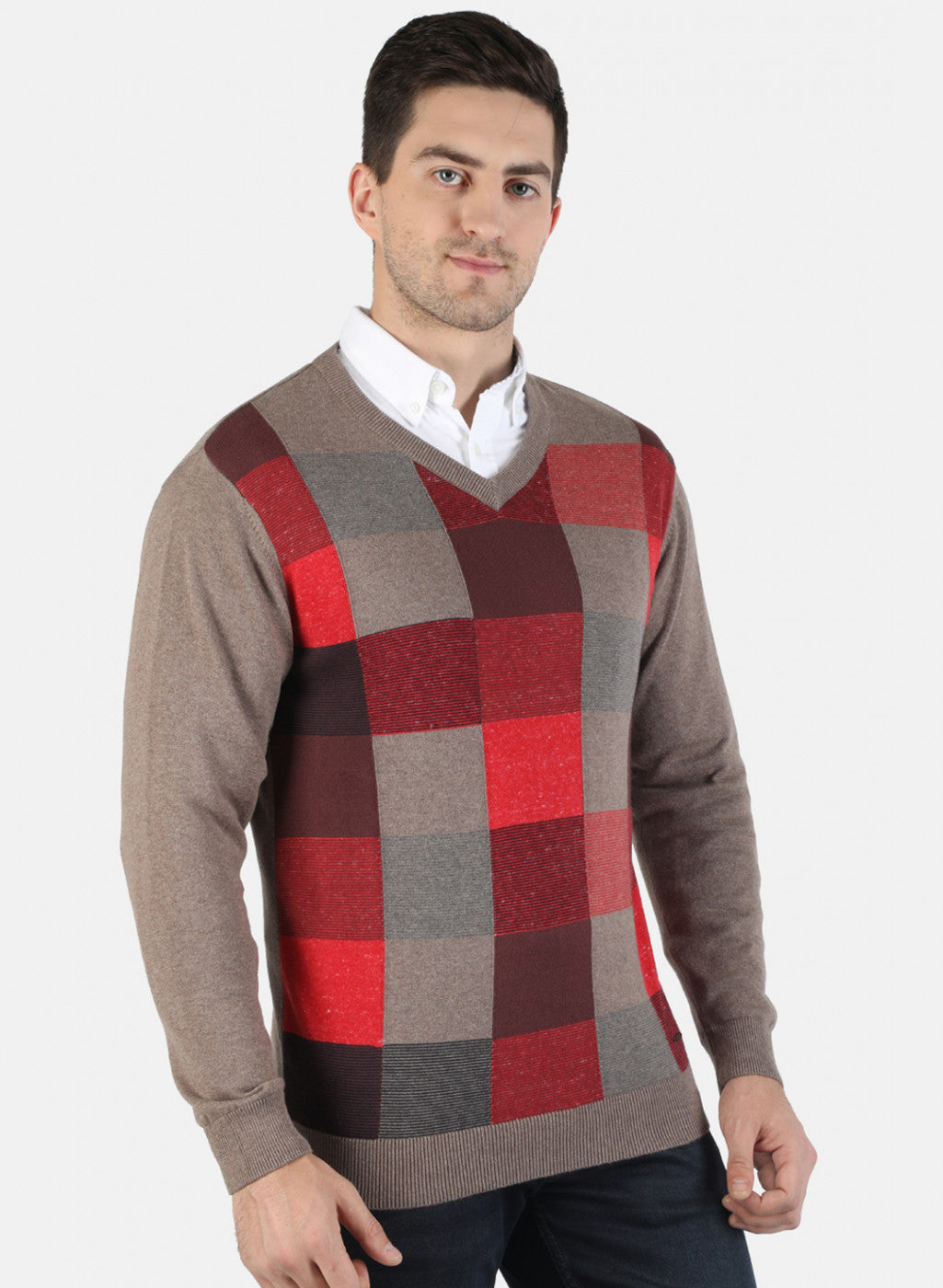 Men Red Self Pullover
