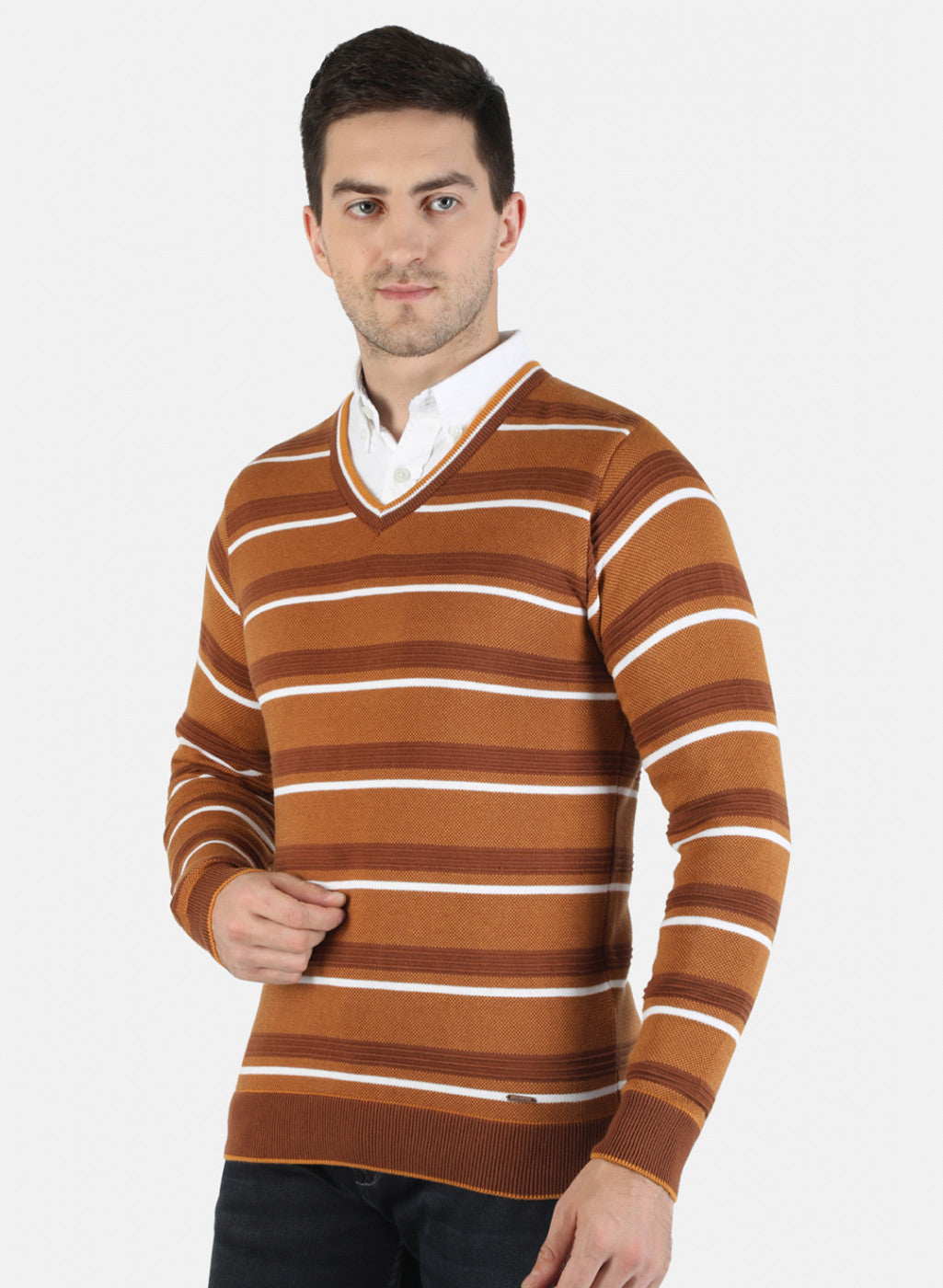 Men Mustard Self Pullover