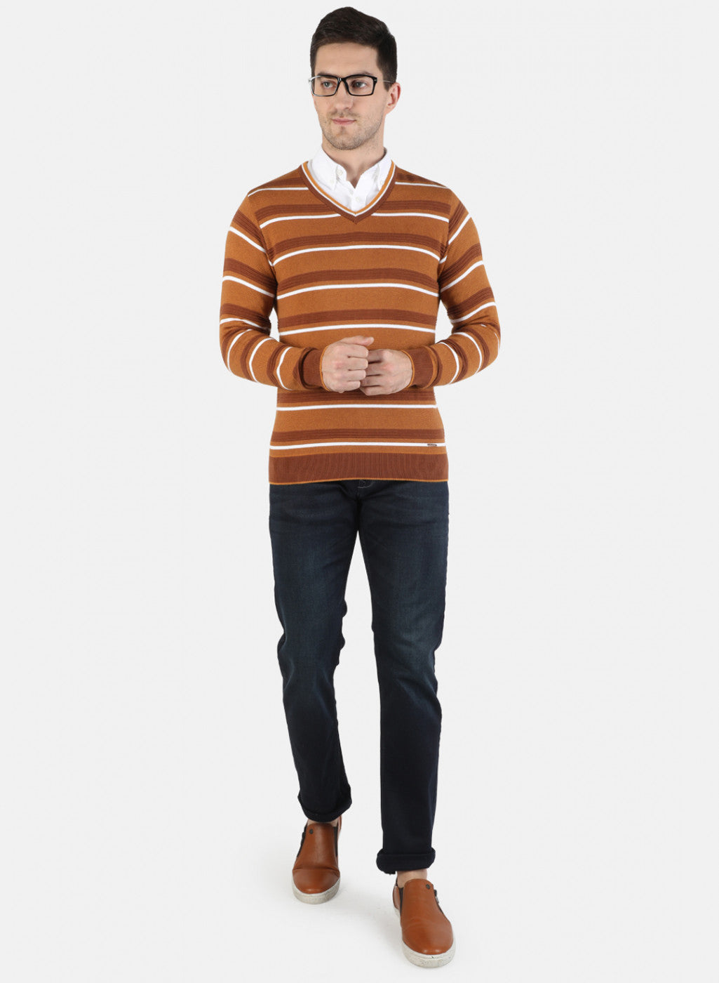 Men Mustard Self Pullover