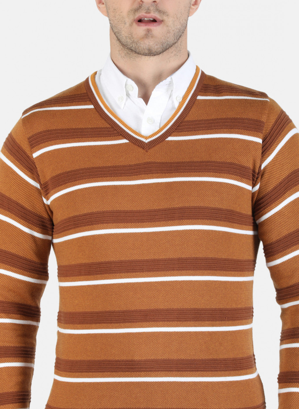 Men Mustard Self Pullover