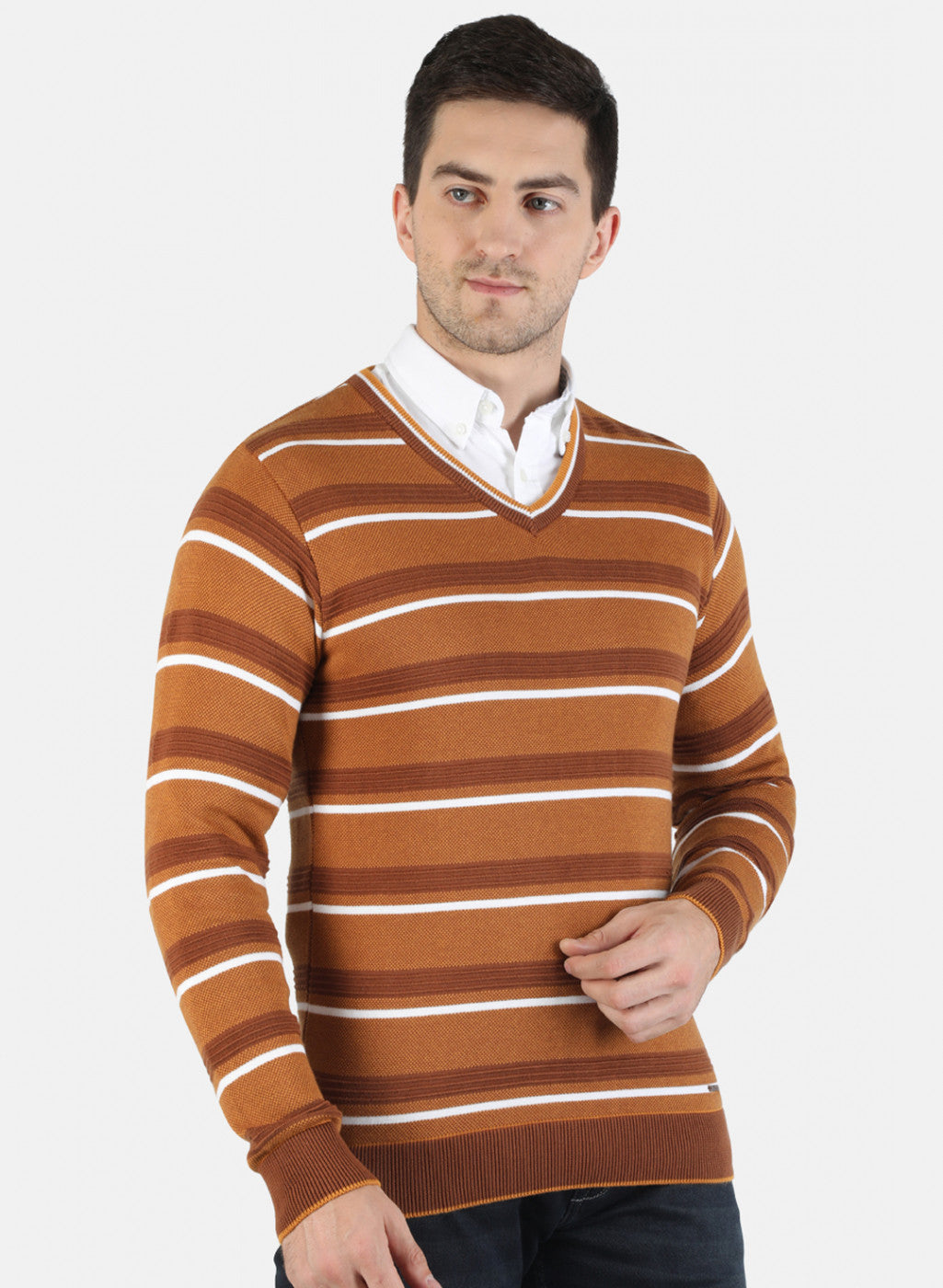 Men Mustard Self Pullover