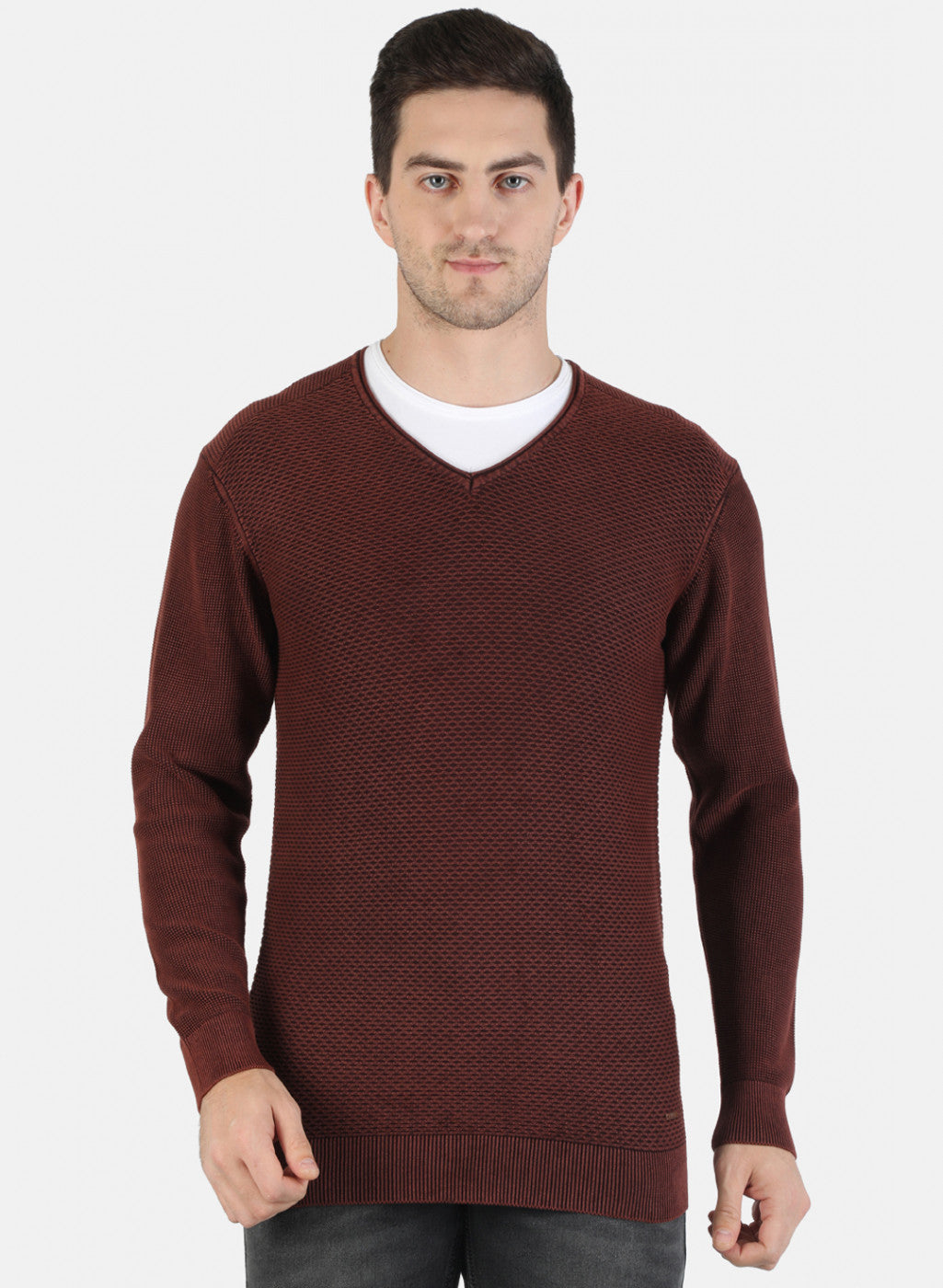 Men Orange Self Pullover