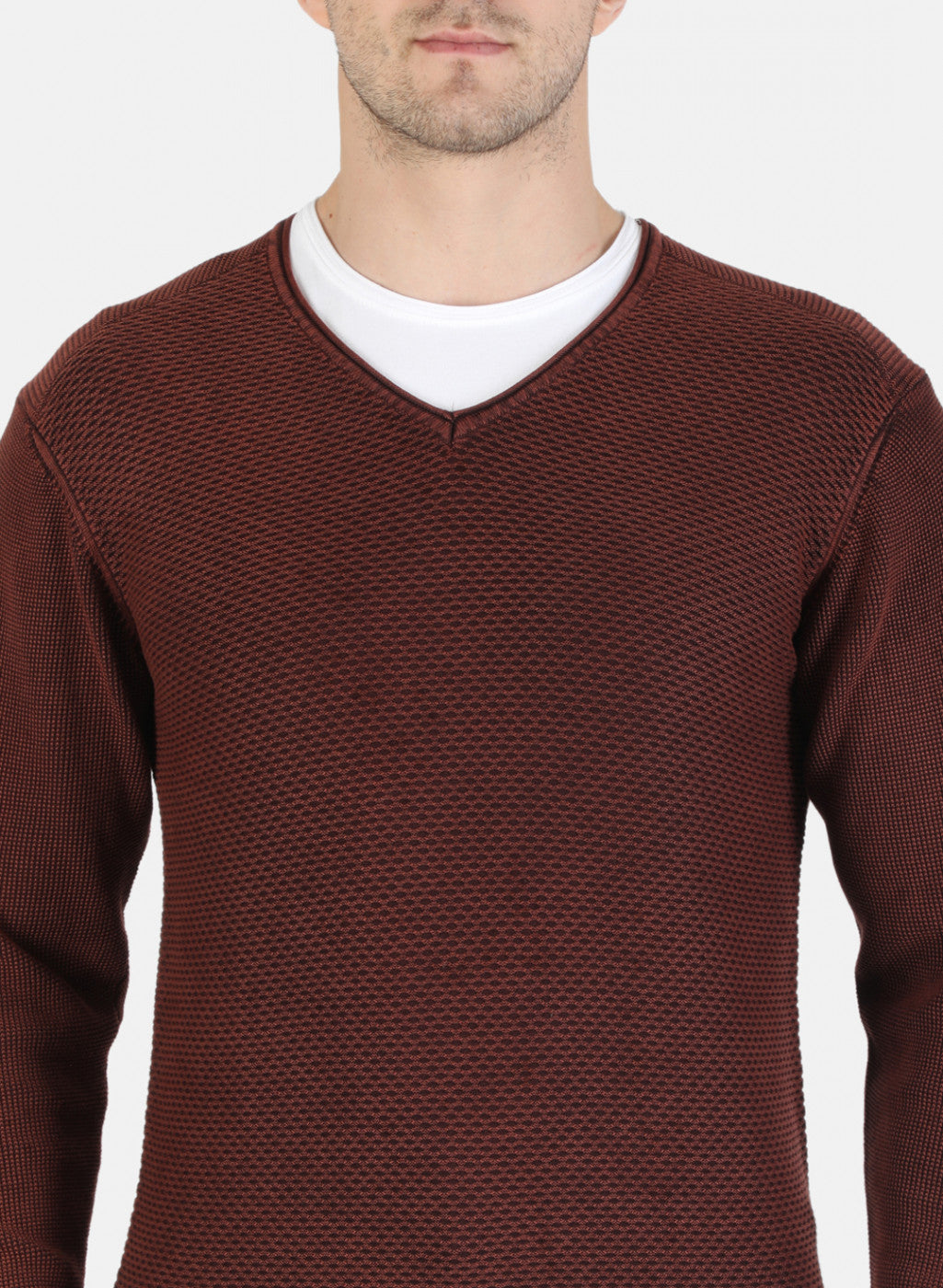 Men Orange Self Pullover
