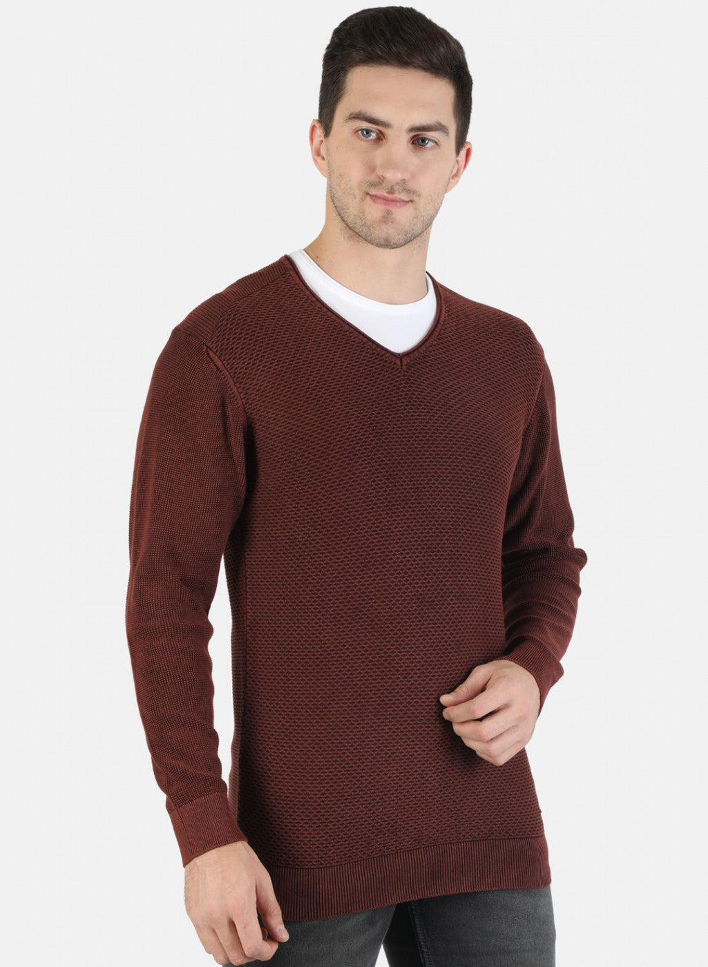 Men Orange Self Pullover