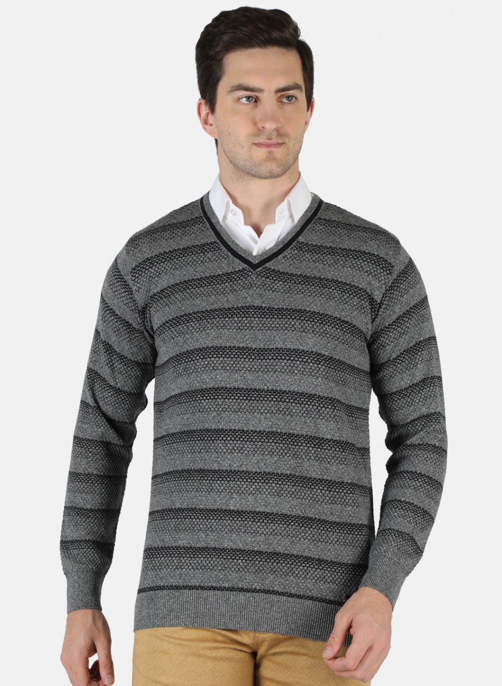 Men Grey Self Pullover