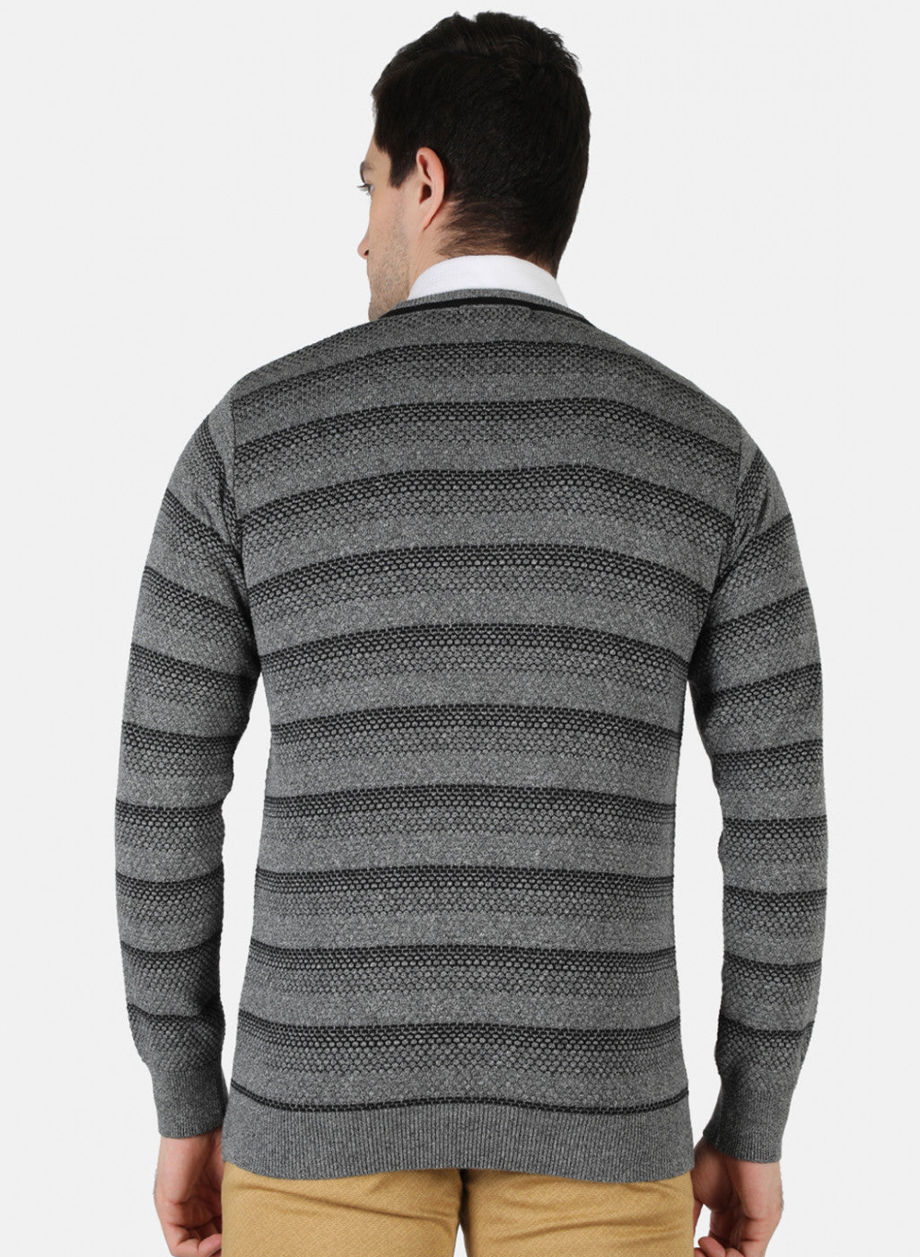 Men Grey Self Pullover