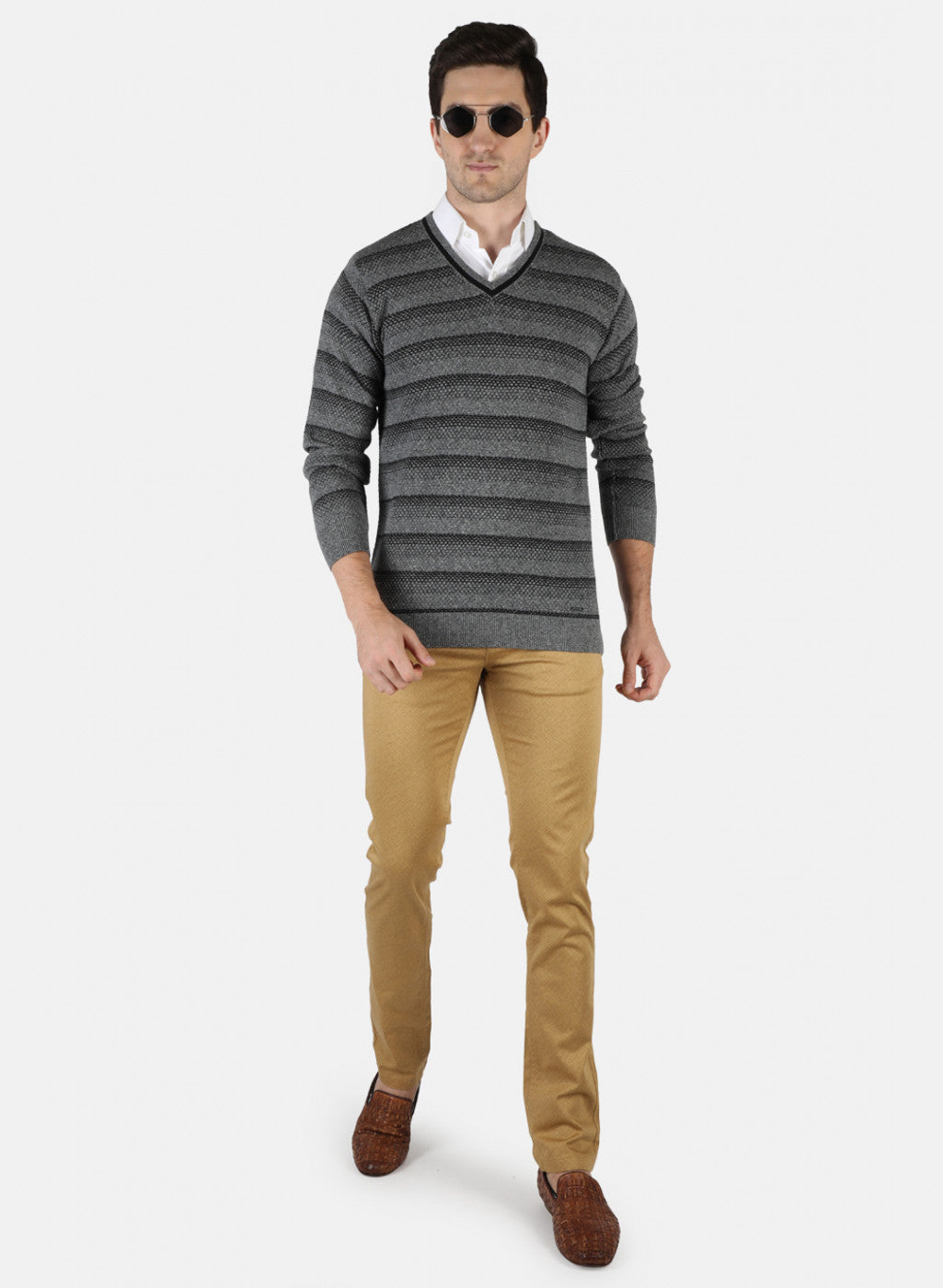 Men Grey Self Pullover