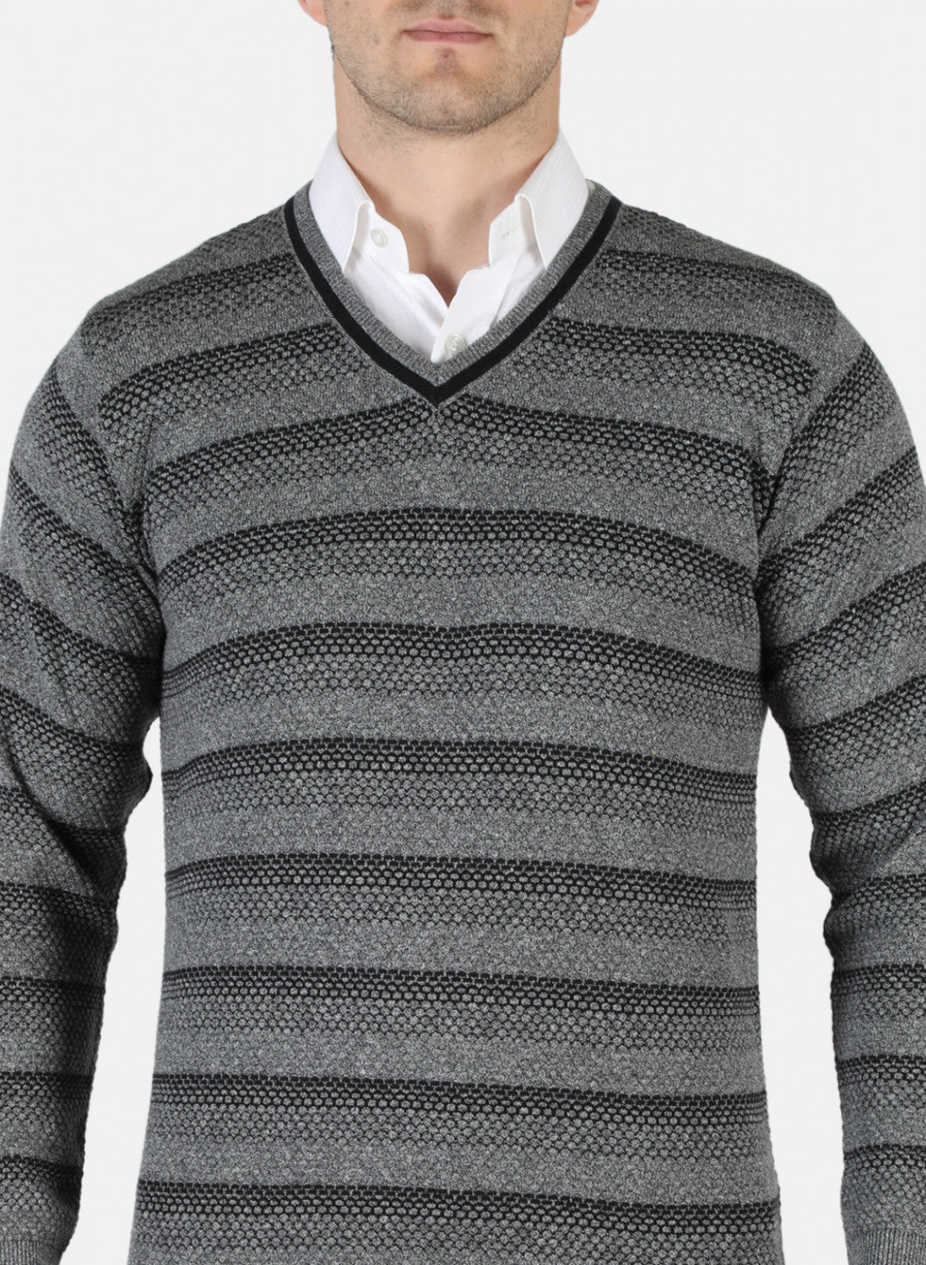 Men Grey Self Pullover