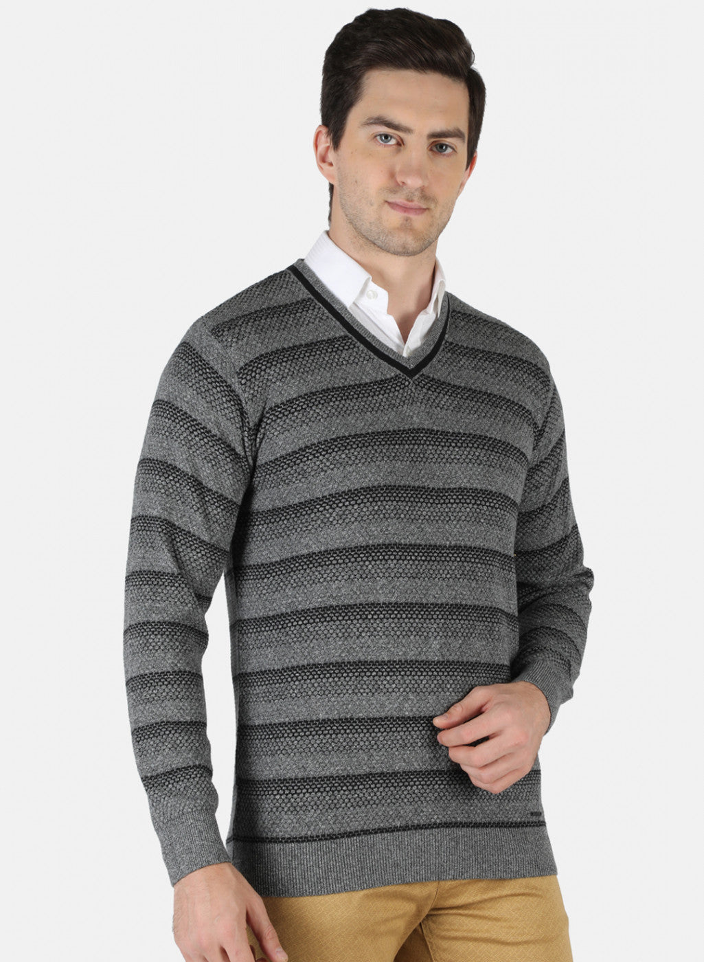 Men Grey Self Pullover
