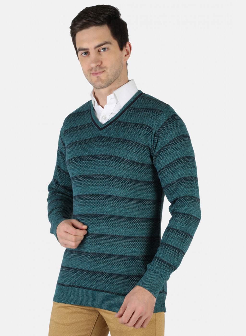 Men Green Self Pullover