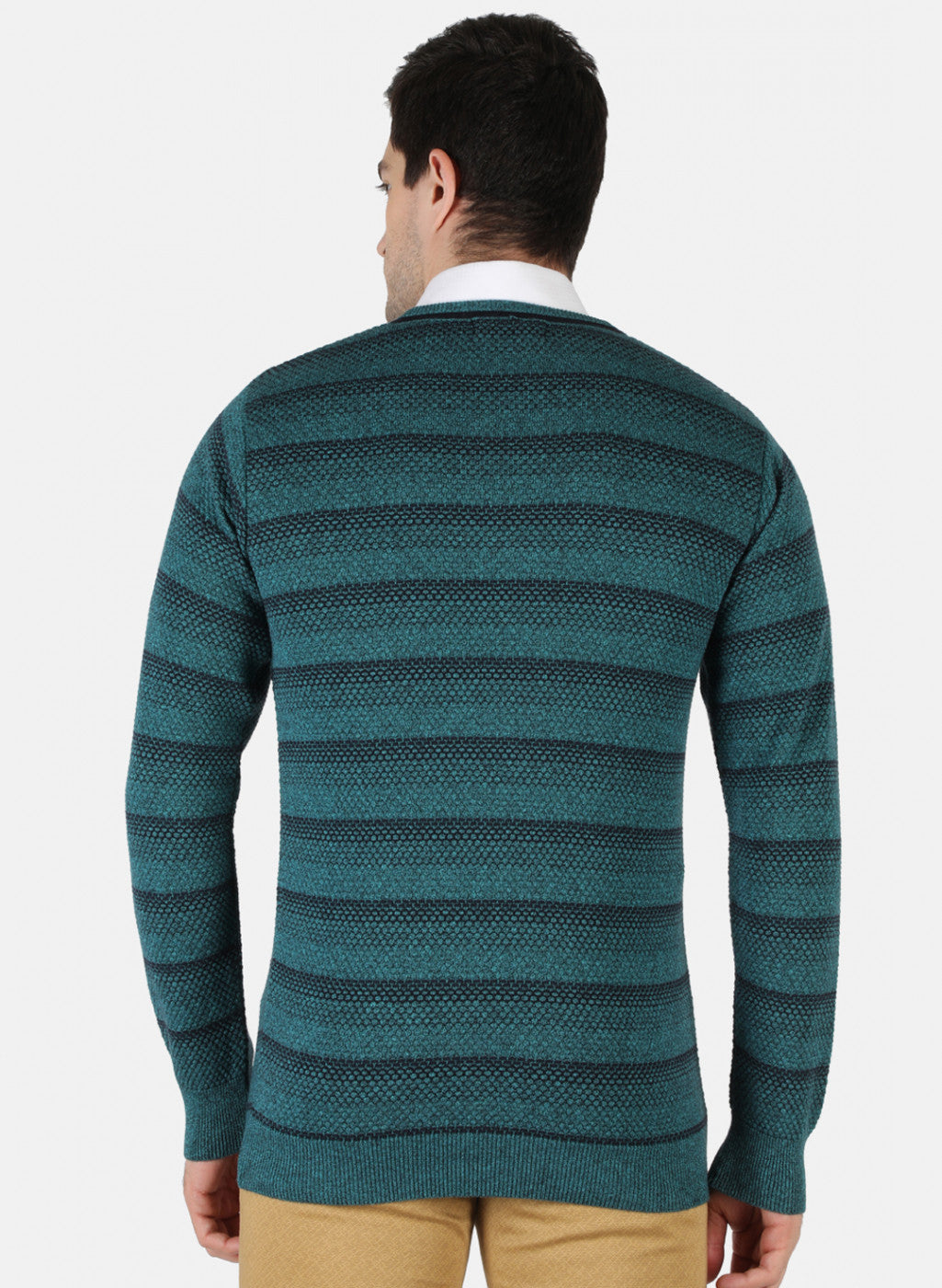 Men Green Self Pullover
