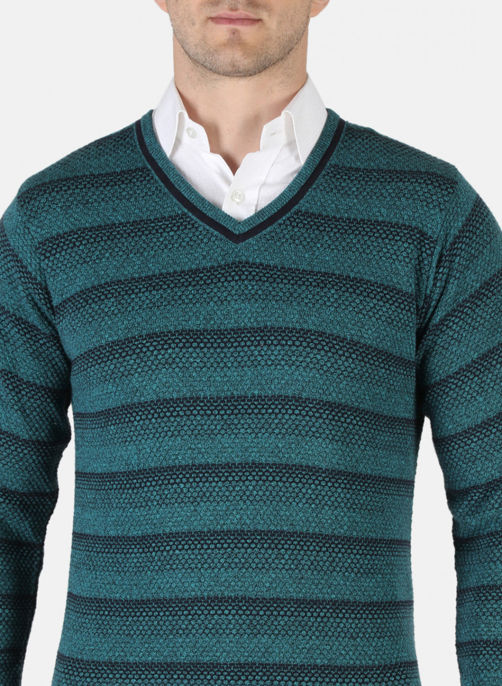 Men Green Self Pullover