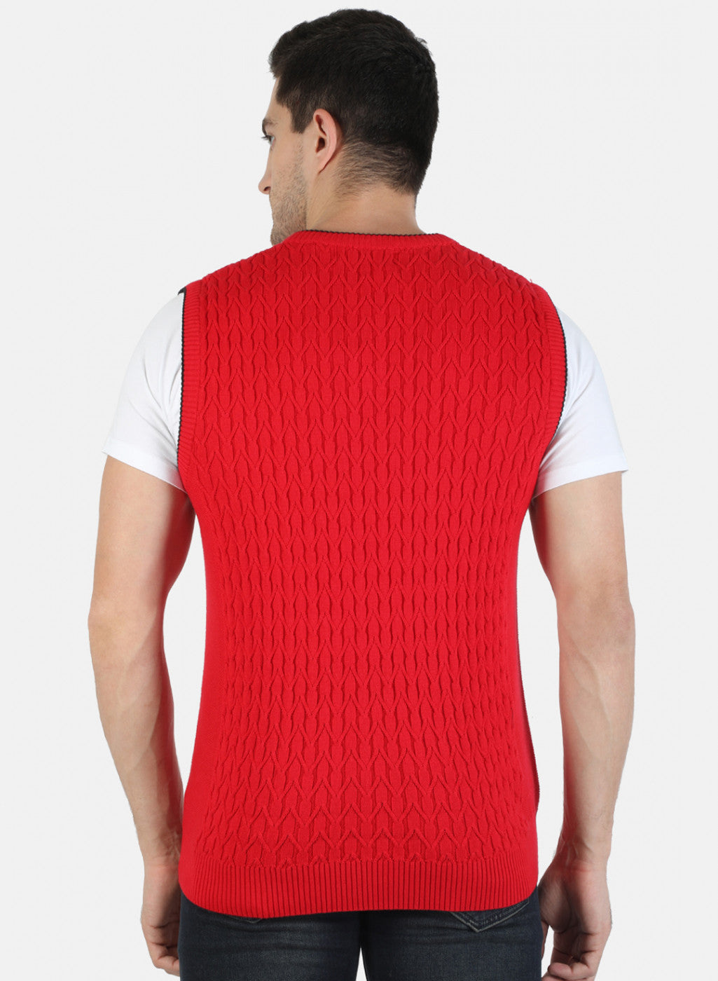 Men Red Self Sweater