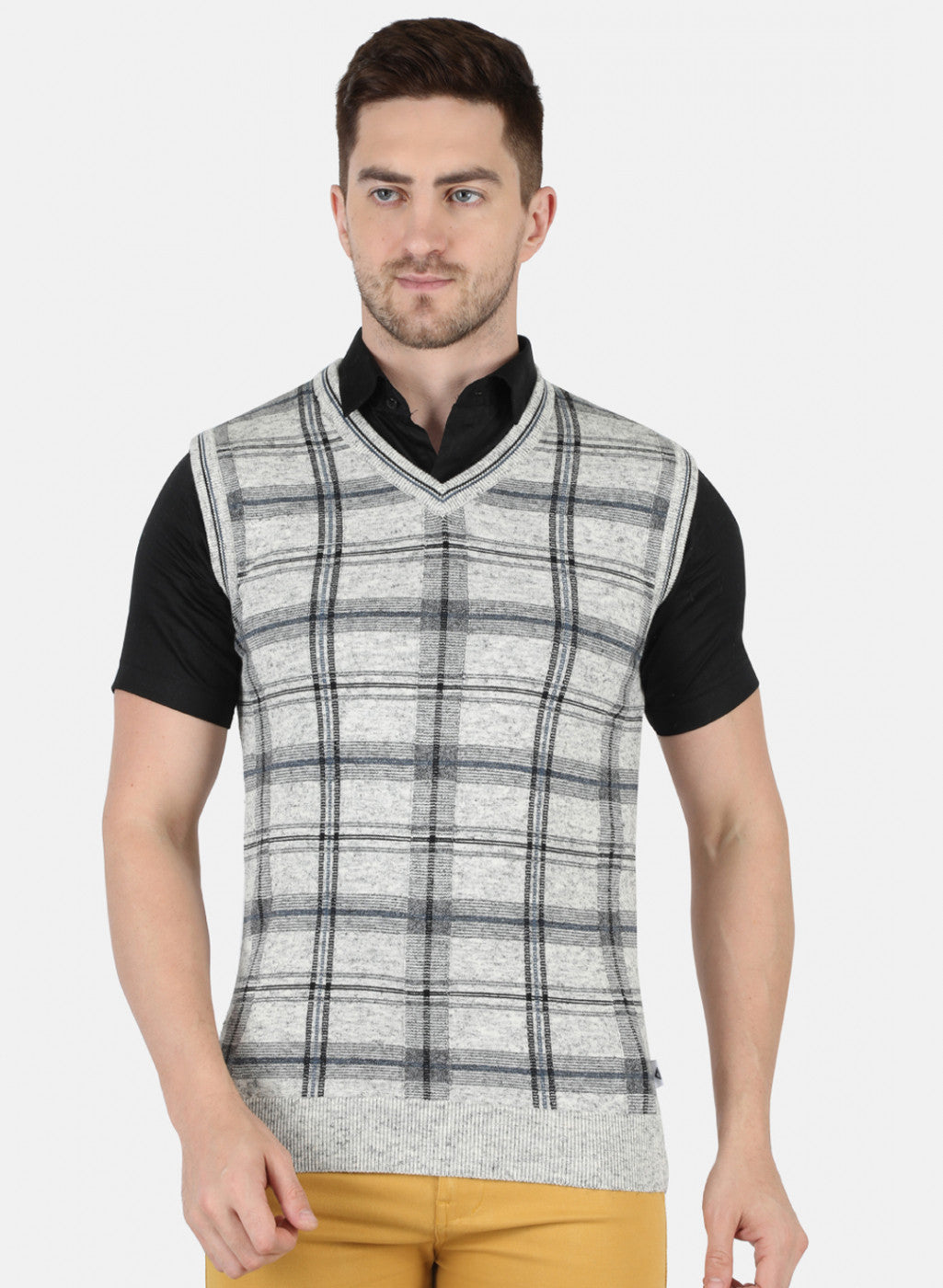 Men Grey Self Design Sweater