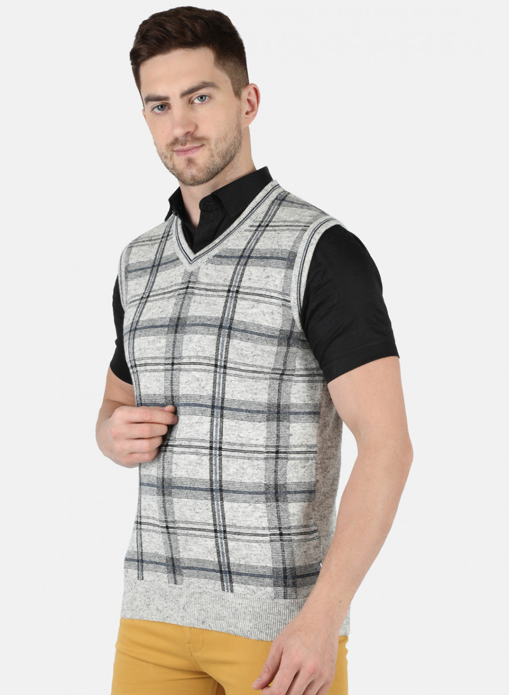 Men Grey Self Design Sweater